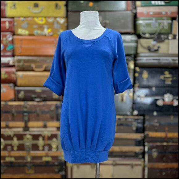 See by Chloe Sweatshirt Dress Pockets Bottom Pleat Womens Size 2 Blue Bow - Picture 8 of 8